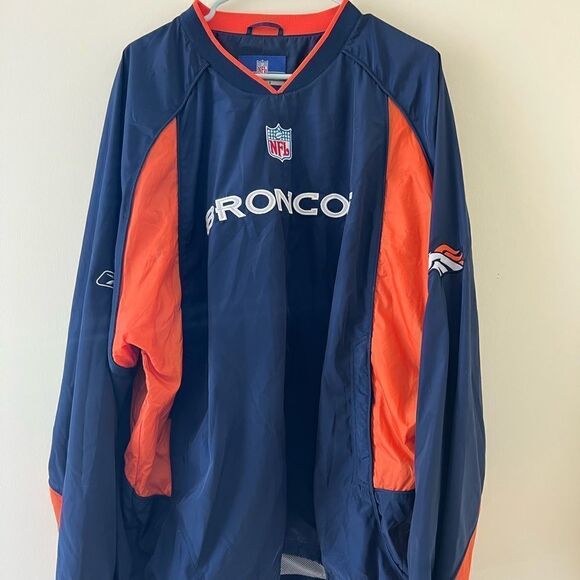 Reebok Mens L Pullover XL NFL On Field Apparel Denver Broncos Windbreaker - Picture 1 of 8